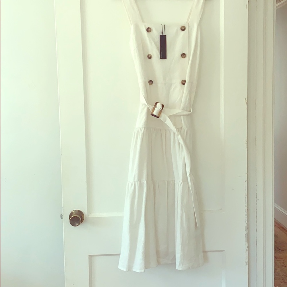 Adorable White Textured Midi Dress with Buttons